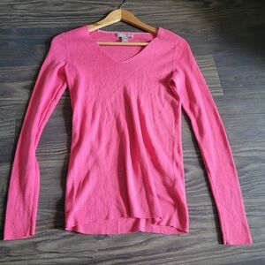 Banana Republic Vibrant Pink V-Neck Sweater Top Size S Wool Blend Babydoll